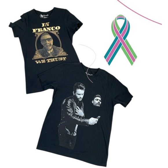 Lot of 2 James Franco Graphic T Shirts Tees Black Short Sleeve Sz M - Picture 1 of 12